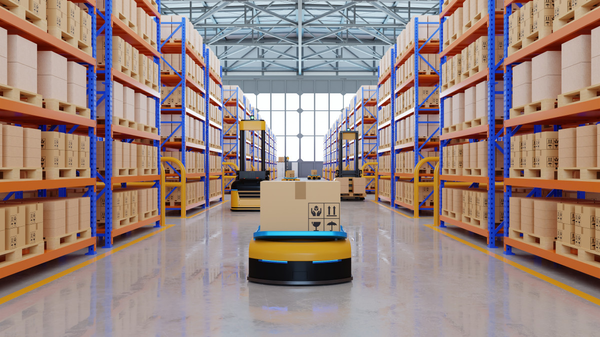 Autonomous mobile robots navigating warehouse storage aisles